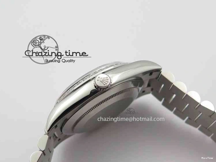 MiroTime 1218 Stylish Day Date 40mm SS BP Maker Best Edition Diamond Bezel Ice Blue Dial On SS Bracelet ETA 3699